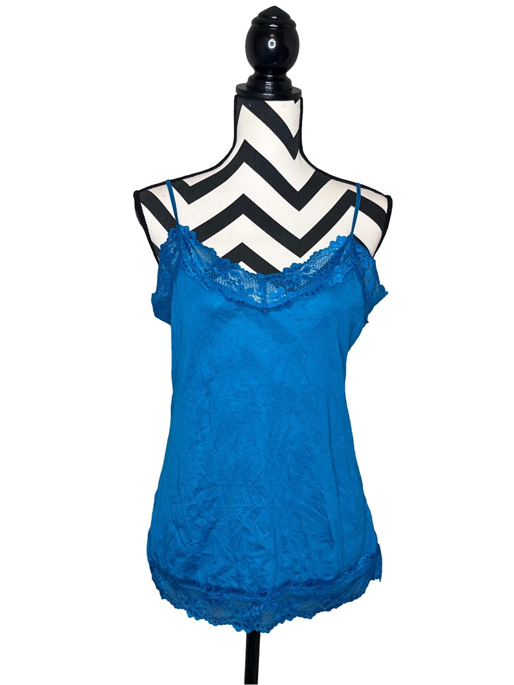 Y2K Lace Trim Crinkle V-Neck Camisole Tank Top Sz XL